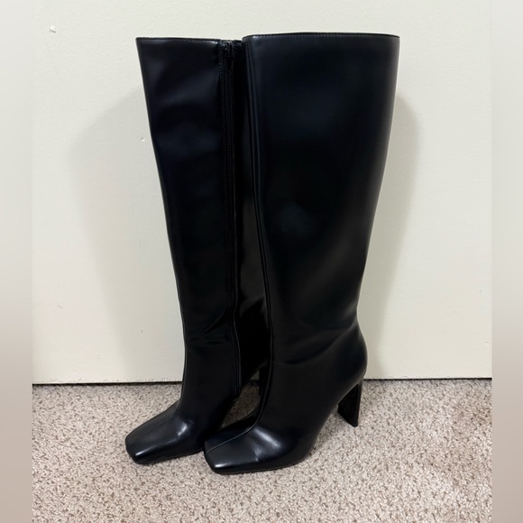 Zara black square toe knee high boots Size 7 EU 37 - Picture 1 of 16